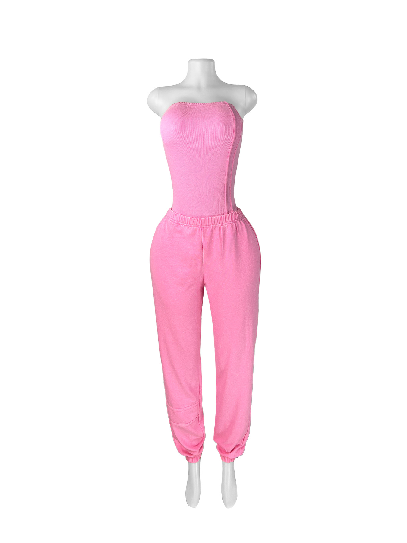 Strapless Slim Bodysuit and Loose Leg Pants Two-Piece Set for Women