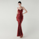 Deep V Strap Slim Fishtail Formal Party Evening Dress