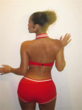 Sexy Sleeveless Solid Color Low Back Halter Neck Short Jumpsuit for Women