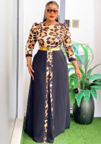 Elegant Career Leopard Patchwork Chiffon Maxi Dress