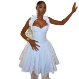 Women's Fashion Solid Color Sexy Deep V-Neck Halter A-Line Dress