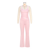Women Yoga Contrast Color Cross Bell Bottom Pants Two-piece Set