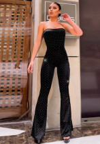 Women Sparkling Polka Dot Strapless Wide Leg Jumpsuit