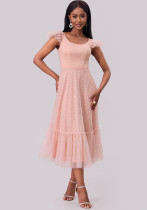 Women Flying Sleeve Pleated Layered Short Sleeve Dress Women Flying Sleeve Pleated Layered Short Sleeve Dress