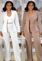 Women Elegant Career Pearl Turndown Collar Blazer Three-Piece Women Elegant Career Pearl Turndown Collar Blazer Three-Piece