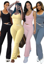 Women Yoga Contrast Color Cross Bell Bottom Pants Two-piece Set Women Yoga Contrast Color Cross Bell Bottom Pants Two-piece Set