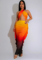Women Gradient Print Pleated Crop Top and Skirt Two-Piece Set Women Gradient Print Pleated Crop Top and Skirt Two-Piece Set