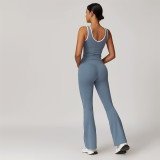 Women Yoga Contrast Color Cross Bell Bottom Pants Two-piece Set