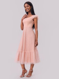 Women Flying Sleeve Pleated Layered Short Sleeve Dress