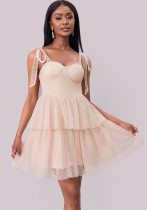 Women Evening Dress Lace-up Pleated Mesh Dress Women Evening Dress Lace-up Pleated Mesh Dress