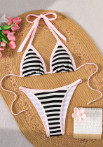 Women Striped Lace Sexy Bikini Swimsuit Two Pieces