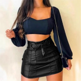 High-Waist Bodycon PU Leather Mini Skirt
