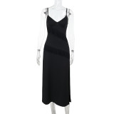 Women's Summer Sexy Straps V-Neck Slit Dress