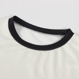 Women's Fashion Slim Elastic Sexy Print Round-Neck Contrast Color T-Shirt