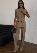 Women's Summer Chic Double-Breasted Slim-Waist Vest Top & High-Waist Pants Two Piece Set Women's Summer Chic Double-Breasted Slim-Waist Vest Top & High-Waist Pants Two Piece Set