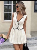 Women's Chic Sleeveless Vest Top & Bubble Skirt Two Piece Set