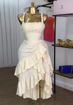 Women's Summer Sweet Straps High-Waist Ruffle Dress