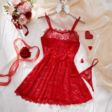 Women's Sexy See-Through Mesh Straps Dress & Panties Two Piece Set