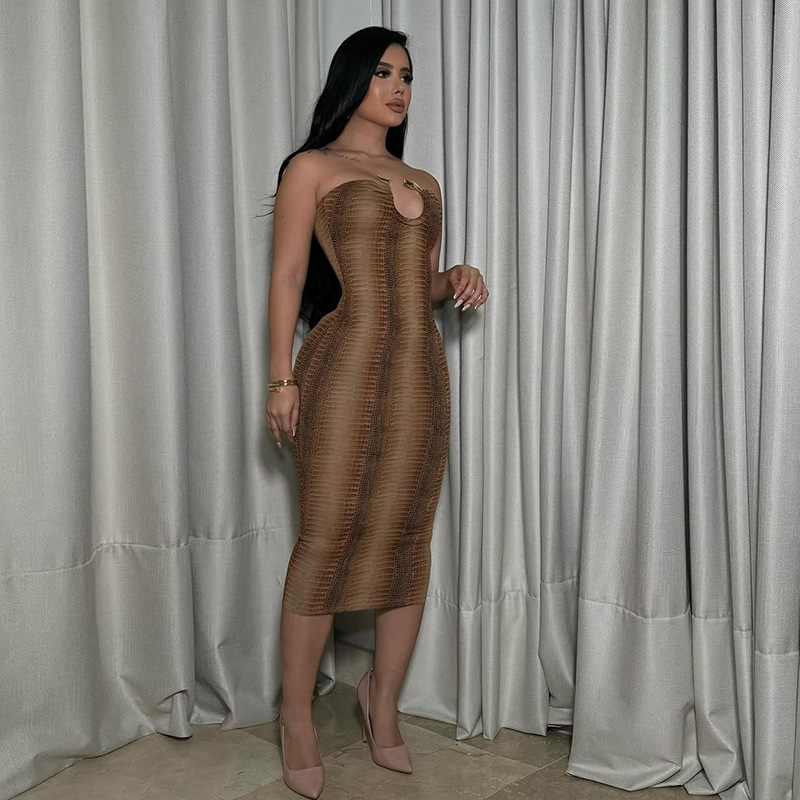Printed Strapless Bodycon Maxi Dress for Spring & Summer