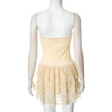 Spring/Summer Women's Elegant Sweet Strapless Low-Back Ruffled Short Dress
