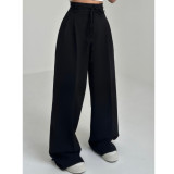 Women's Casual Solid Color High-Waist Wide-Leg Pants