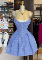 Women's Summer Chic Blue Striped Straps A-Line Dress
