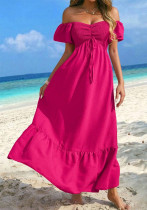 Women Gathered V-Neck Short Sleeve Holidays Dress Women Gathered V-Neck Short Sleeve Holidays Dress