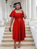 Plus Size Women Square Neck Solid High Waist Dress