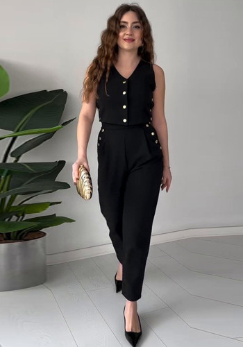 Women Casual Summer Solid Vest and Pants Two-Piece Set