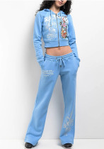 Women Street Casual Print Zipper Hooded Top and Pants Two-Piece Set Women Street Casual Print Zipper Hooded Top and Pants Two-Piece Set