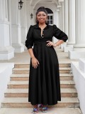 Plus Size Women Elegant Long Sleeve Solid Shirt Dress