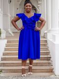 Women Plus Size V-Neck Ruffle Flower Formal Party Dress
