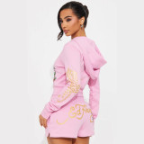 Women Printed Long Sleeve Top and Shorts Two-Piece Set
