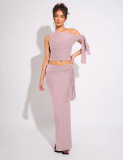 Women Summer Slash Shoulder Sleeveless Top And Skirt 2-piece set