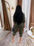 Women Turndown Collar Zipper Cargo Jumpsuit