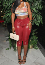 Women Spring and Summer Casual Snake Pattern Solid Cross Cropped Pants Women Spring and Summer Casual Snake Pattern Solid Cross Cropped Pants