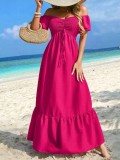 Women Gathered V-Neck Short Sleeve Holidays Dress