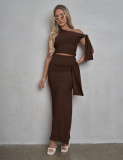 Women Summer Slash Shoulder Sleeveless Top And Skirt 2-piece set