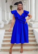 Women Plus Size V-Neck Ruffle Flower Formal Party Dress Women Plus Size V-Neck Ruffle Flower Formal Party Dress