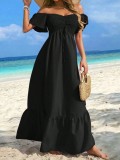 Women Gathered V-Neck Short Sleeve Holidays Dress