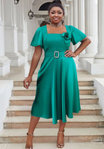 Plus Size Women Square Neck Solid High Waist Dress Plus Size Women Square Neck Solid High Waist Dress