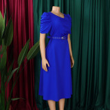 Women's Fashion Pleated Chic Elegant V-neck A-line African Dress