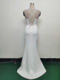 Luxury Strap Fishbone Slim Waist Evening Dress