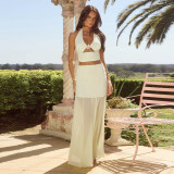 Women's Sexy High Waist Mesh Patchwork Long Skirt Halter Neck Hollow Vest Holidays Two Piece Set