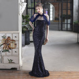 Sequin Mesh Halter-Neck Fishtail Bride Long Wedding Dress
