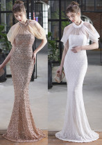 Sequin Mesh Halter-Neck Fishtail Bride Long Wedding Dress Sequin Mesh Halter-Neck Fishtail Bride Long Wedding Dress