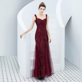 Red Sequin Strap Bride Fishtail Long Summer Formal Party Evening Dress