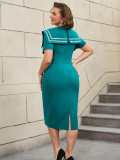 Plus-Size Turndown Collar Short Sleeve Chic Elegant Formal Party Dress