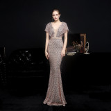 Spring and Summer Long Sequin Plus-Size Formal Party Evening Dress