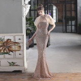 Sequin Mesh Halter-Neck Fishtail Bride Long Wedding Dress
